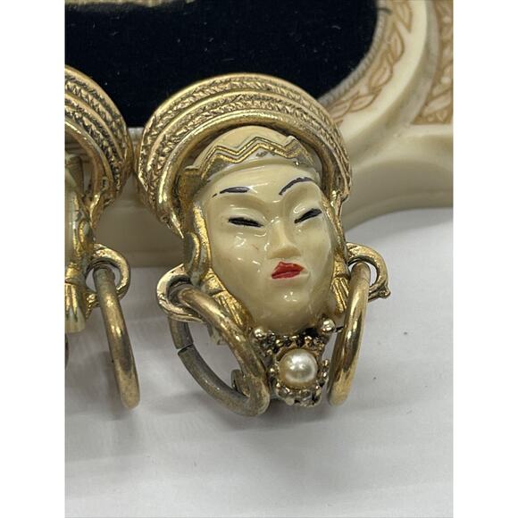 Vintage Earrings Unsigned Selro Thai Goddess Face Clip On Bakelite (112) - Picture 4 of 7